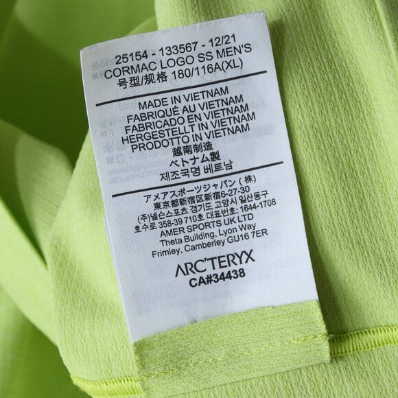 Arc'teryx Cormac Logo Short Sleeve T-Shirt Tee Top Yellow Size XL - Picture 15 of 16